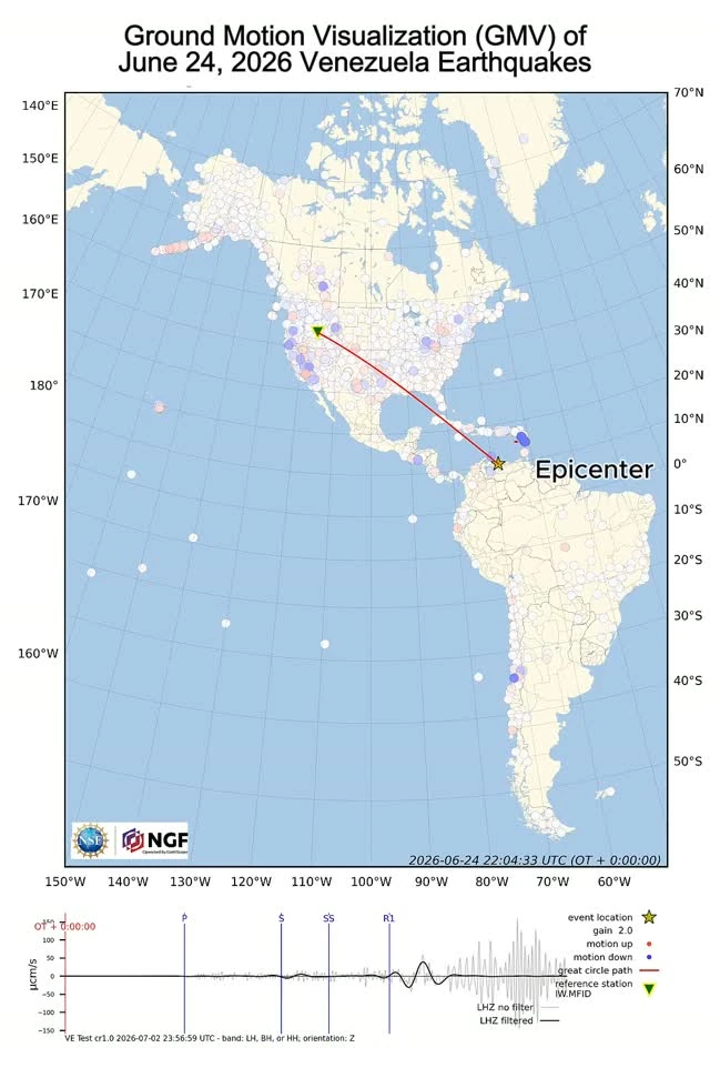 Animación muestra ondas sísmicas del terremoto en Venezuela que impactan América